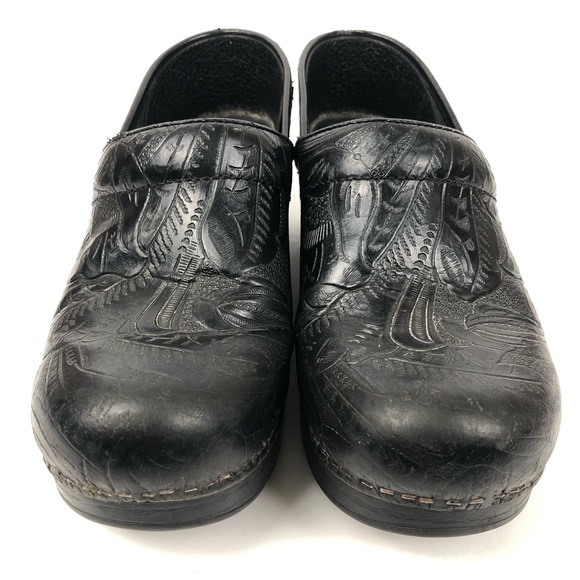 DANSKO Professional Mules Clogs Shoes Black Tooled - Picture 2 of 8